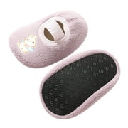 Lovskoo Baby Non Slip Grip Socks Barefoot Shoes First Walkers Toddler Boys Girls Solid Color Cartoon Dog Keep Warm Plush Kids Soft Indoor Toddler for 0-24 Months Purple
